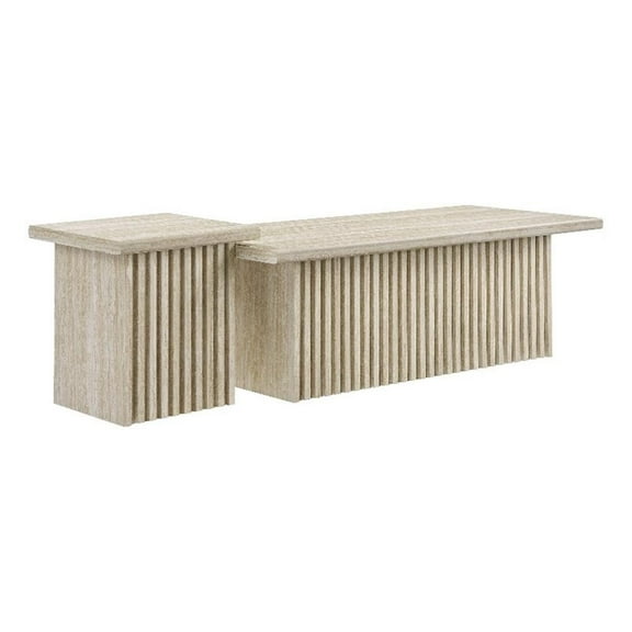 Pemberly Row Contemporary Coffee Tables Set of 2 in Travertine