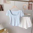 thumbnail image 1 of Conjunto de Pijama con letras para mujer, pantalones cortos, ropa de dormir coreana, 2 piezas, ropa de noche, traje de casa, ropa con bolsillo, 2023, 1 of 3