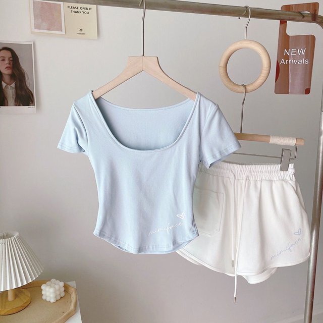 Conjunto de Pijama con letras para mujer, pantalones cortos, ropa de dormir coreana, 2 piezas, ropa de noche, traje de casa, ropa con bolsillo, 2023