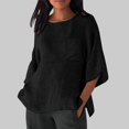 thumbnail image 2 of Hauts d'Été pour Femmes Élégants avec Manches 3/4 et Col Rond en T-Shirts Unis Confortables pour Femmes Noir G, 2 of 4