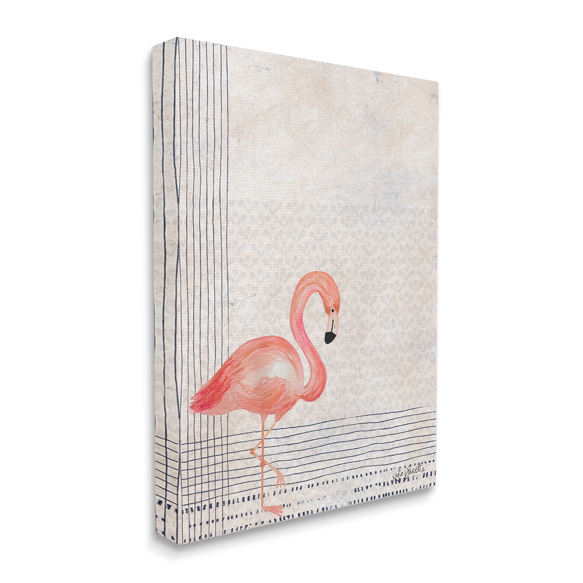 Stupell Industries Patterned Flamingo Bird Layered Stripes Graphic Art Gallery Wrapped Canvas Print Wall Art, Design by Katie Doucette