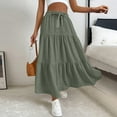 thumbnail image 5 of RPVATI Maxi Skirts for Women Long Length Drawstring Linen Summer Elastic High Waisted Skirts Boho Tiered Holiday Fashion Pleated Flowy A Line Skirt Green XXL, 5 of 7