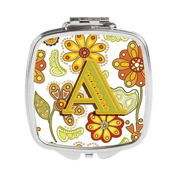 Letter A Floral Mustard & Green Compact Mirror