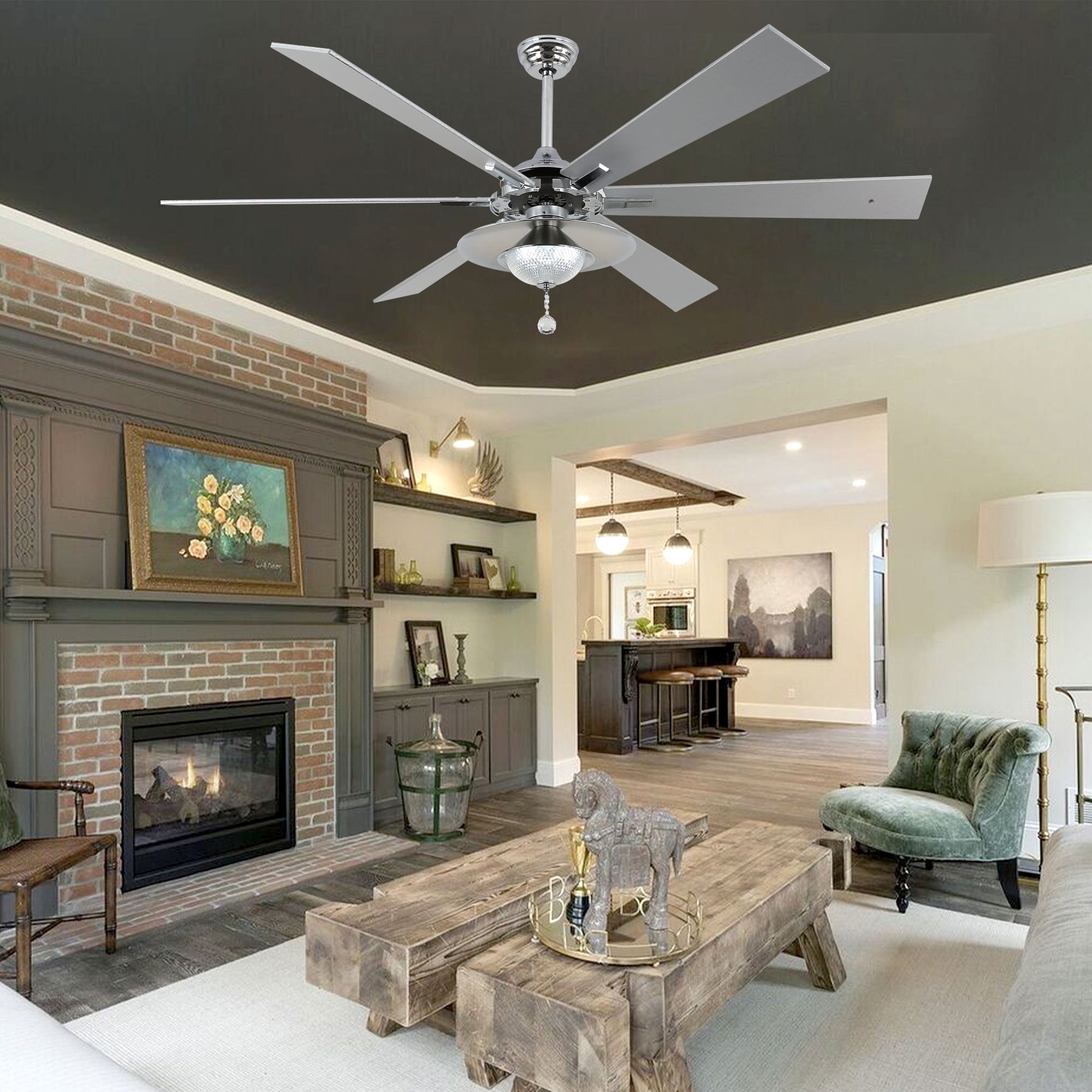 Bella Depot 72" Modern LED Ceiling Fan 6-Speed Reversible Chandelier With Dimmable Light and Remote Control