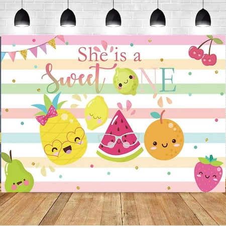 She is A Sweet One Baby Girl 1st Birthday Backdrop Summer Fruit Birthday Party Background for Photography Watermelon Pineapple Stripes Decor Banne Baby Girl Birthday Baby Shower Party Banner