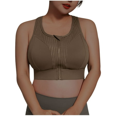 Mrat Womens Bralette Wirelss Women s Front Zipper Sports Bra Breathable Large Chest Bubble Mesh Bras Shockproof Training Beautiful Back Fitness Bralettes S-252 Brown 5XL