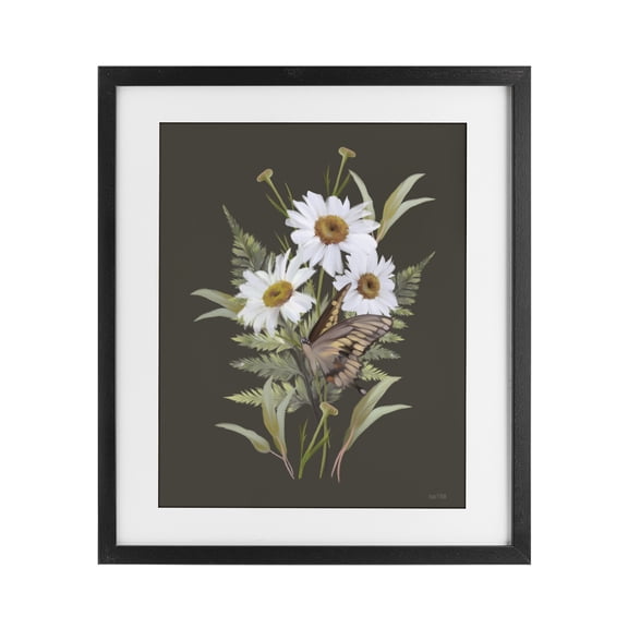 Stupell Industries French Country Daisy Bouquet with Swallowtail Black Framed Print Under Glass, 13 x 16, by House Fenway