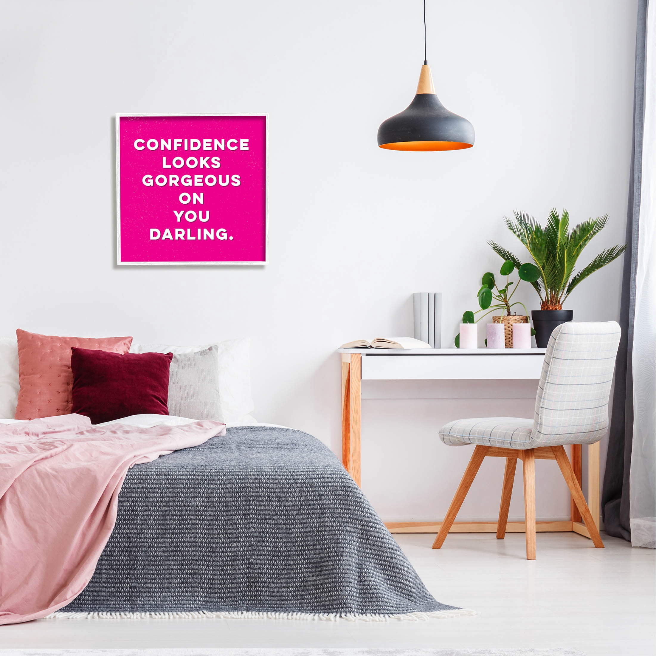 Stupell Industries Confidence Gorgeous On You Phrase Graphic Art White Framed Art Print Wall Art, Design by K. Kaufman