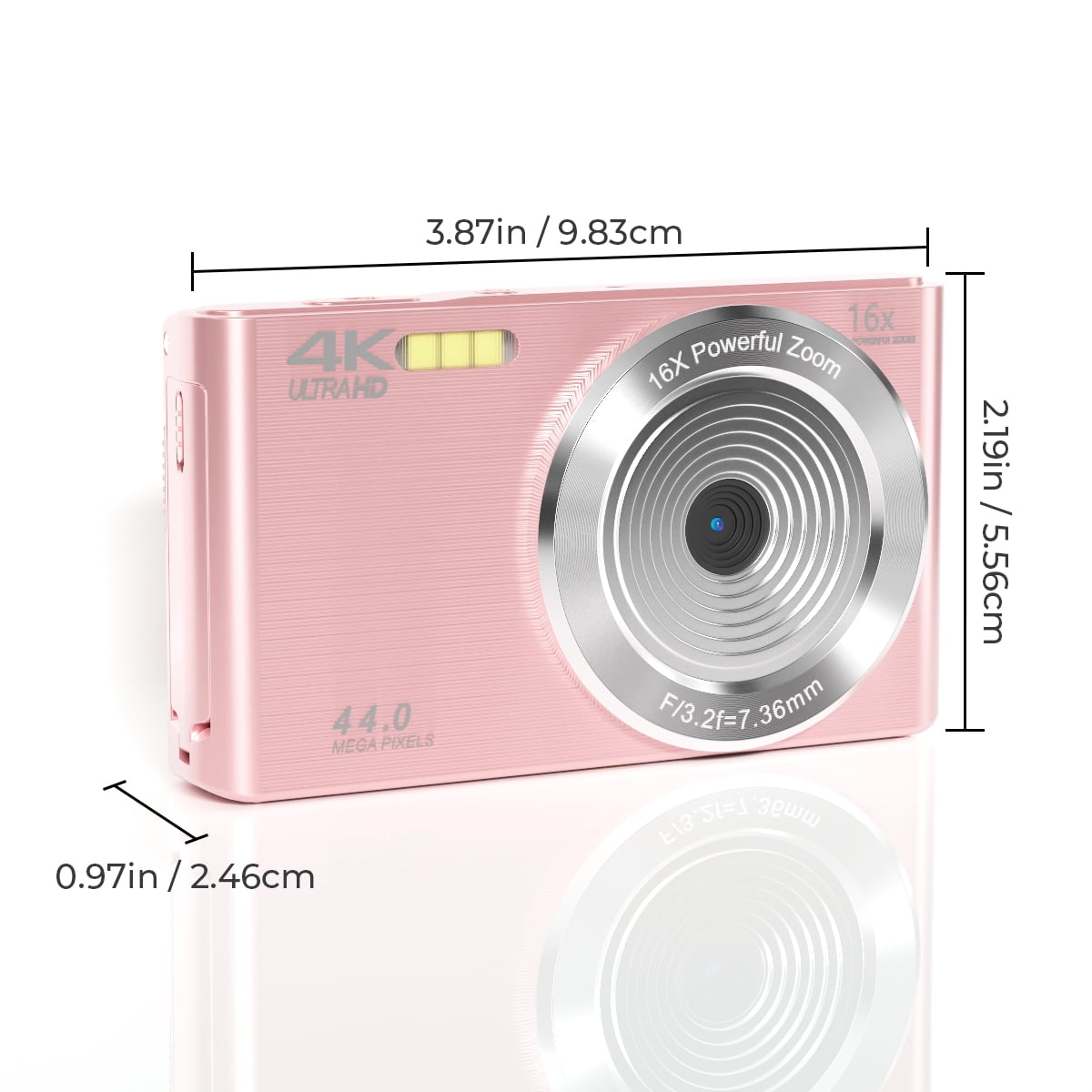 KEEPBERRY 4K Compact Digital Camera,Auto Focus 16x Zoom, 64GB TFCard, Lightweight, Pink, for Teens