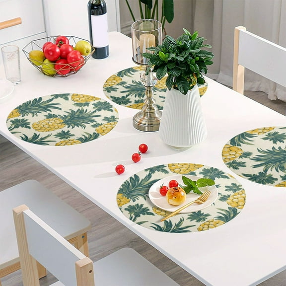 Round Grid Placemat ,One Sizex1, Round Placemat, PVC Plate Mat，15.4 Inch Non-Slip and Heat Resistant, Table Placemat, Dining Room Placemat Lovely Pineapple2