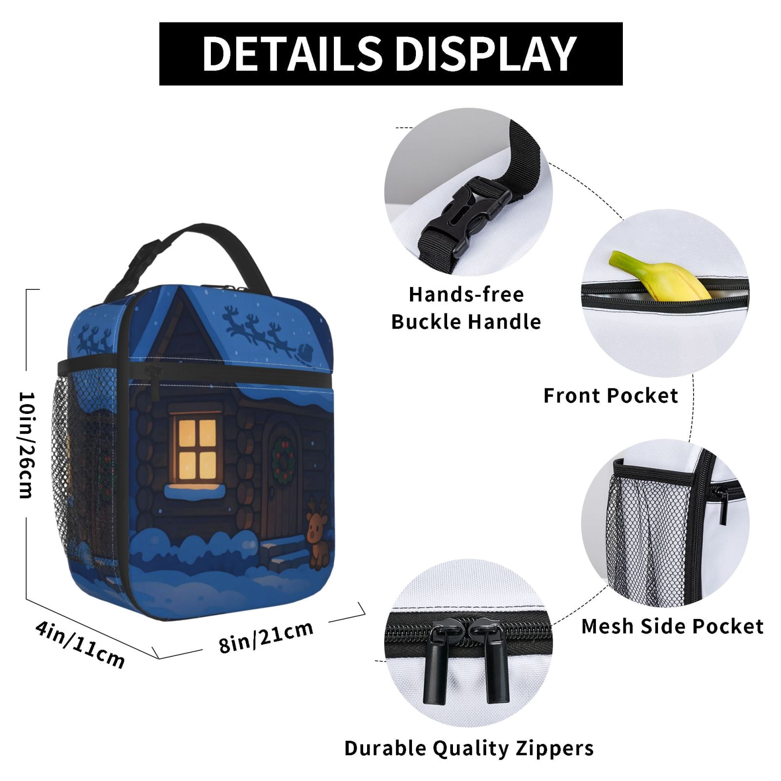 Lunch Bag For Women Men Insulated Portable Lunch Box Bento Box Office Picnic Travel Cooler Bag A House In The Snowy Winter