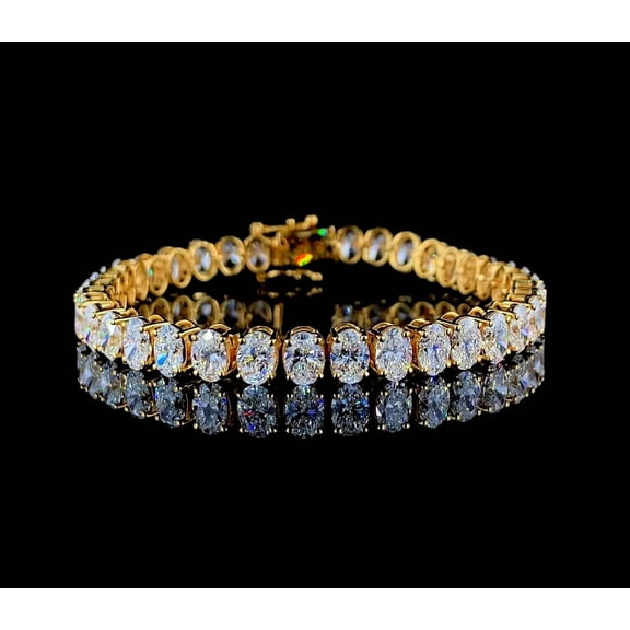 Hitanshu Jewels 20Ct Oval Cut CZ Women's Tennis Bracelet 14K Yellow Gold Plated