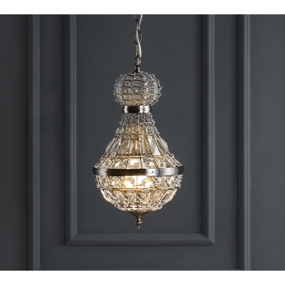 JONATHAN Y Regina 10" Crystal/Metal Empire LED Pendant, Antique Brass