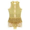 thumbnail image 2 of Miutii Women's Sparkle Sequin Fringed Backless Leotard Tassel Latin Jazz Dance Costume Dress Gold XL, 2 of 9