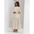 thumbnail image 5 of Women's Tiered Surplice Half Sleeve Midi Dress in Beige with Flowy Skirt and Smocked Waist 100% Polyester for Spring, 5 of 16