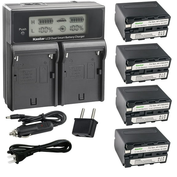 Kastar 4-Pack NP-F970 Battery and CH04 Dual Fast Charger Compatible with Sony CCD-TR845 CCD-TR87 CCD-TR8E CCD-TR910 CCD-TR913 CCD-TR917 CCD-TR918 CCD-TR930 CCD-TR940 CCD-TR950 CCD-TR97 Camera