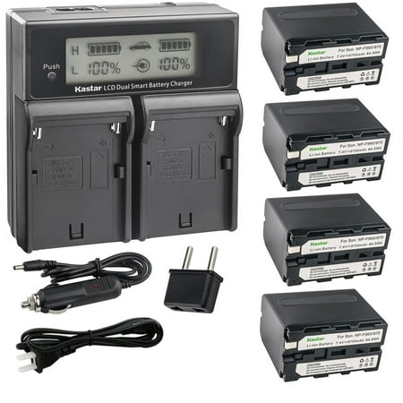 Kastar 4-Pack NP-F970 Battery and CH04 Dual Fast Charger Compatible with Sony CRX10U CVX-V18NS CVX-V18NSP DCR-TR7 DCR-TR7000 DCR-TR7100 DCR-TR8000 DCR-TR8100 DCR-TRU47 DCR-TRV103 DCR-TRV110 Camera