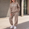thumbnail image 2 of Ymyiu Girl Clothes Girls 2 Piece Outfit Fall Long Sleeve Sweatshirt and Jogger Pants with Pockets Kids Tracksuit Sweatsuit Set Size 9-10 Years(Coffee, 9-10 Years), 2 of 6