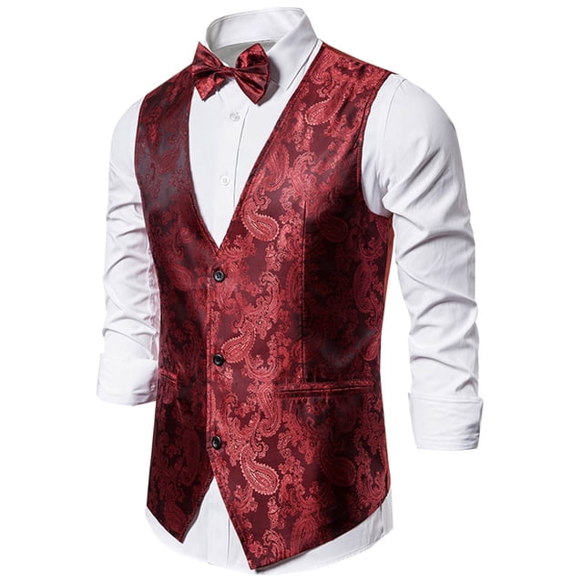 Mens Tank Tops, Mens Tank Top, Men Fashion Printing Pockets Bow Tie Button V-Neck Tanks Tops Blouse