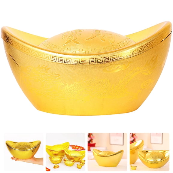 HONMEET Golden Fengshui Yuanbao Decorative Ornament with Flat Base for Tabletop Display and Storage Box Accessory