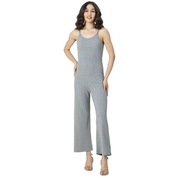 Moomaya Knitted Wide Leg Jumpsuit, Round Neck, Sleeveless Loose Romper