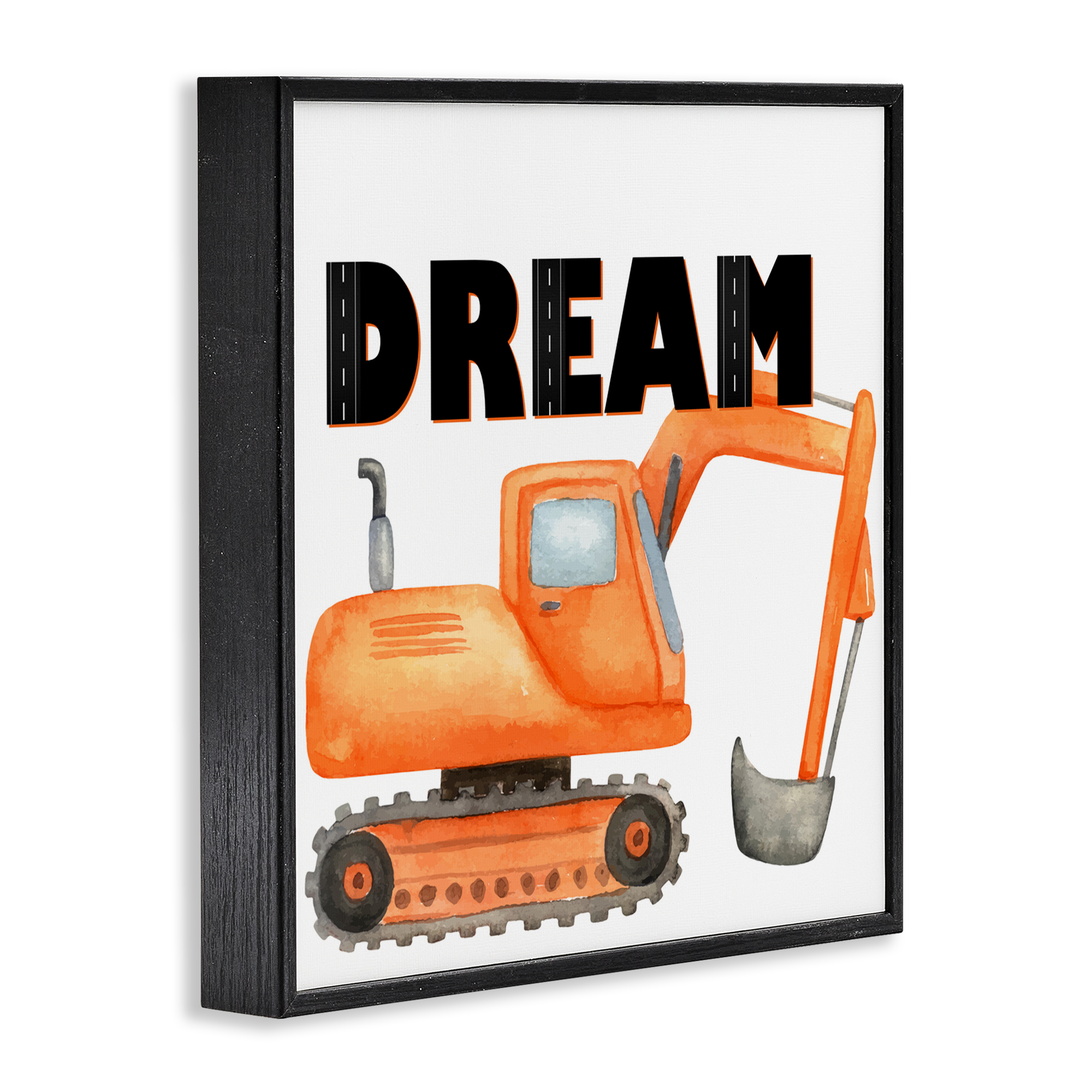 Dream with Orange Excavator Black Framed Giclee Art, design by Kim Allen
