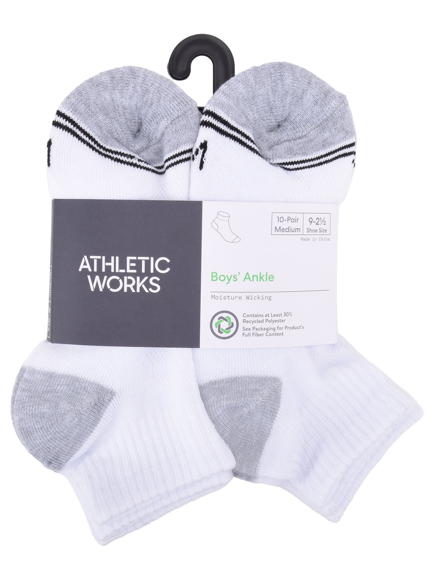 Athletic Works Boys Cushioned Ankle Socks 10-Pack Sizes Small to Large