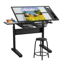 Heavy-Duty Adjustable Drafting Table | Solid Glass Art Desk for Adults | Art Drawing Desk for Painting Craft