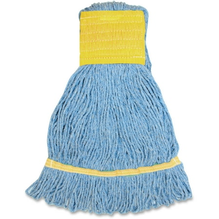 Genuine Joe Wide Band Small Mophead - Rayon, Cotton, Rayon, Fiber - Blue - 1Each