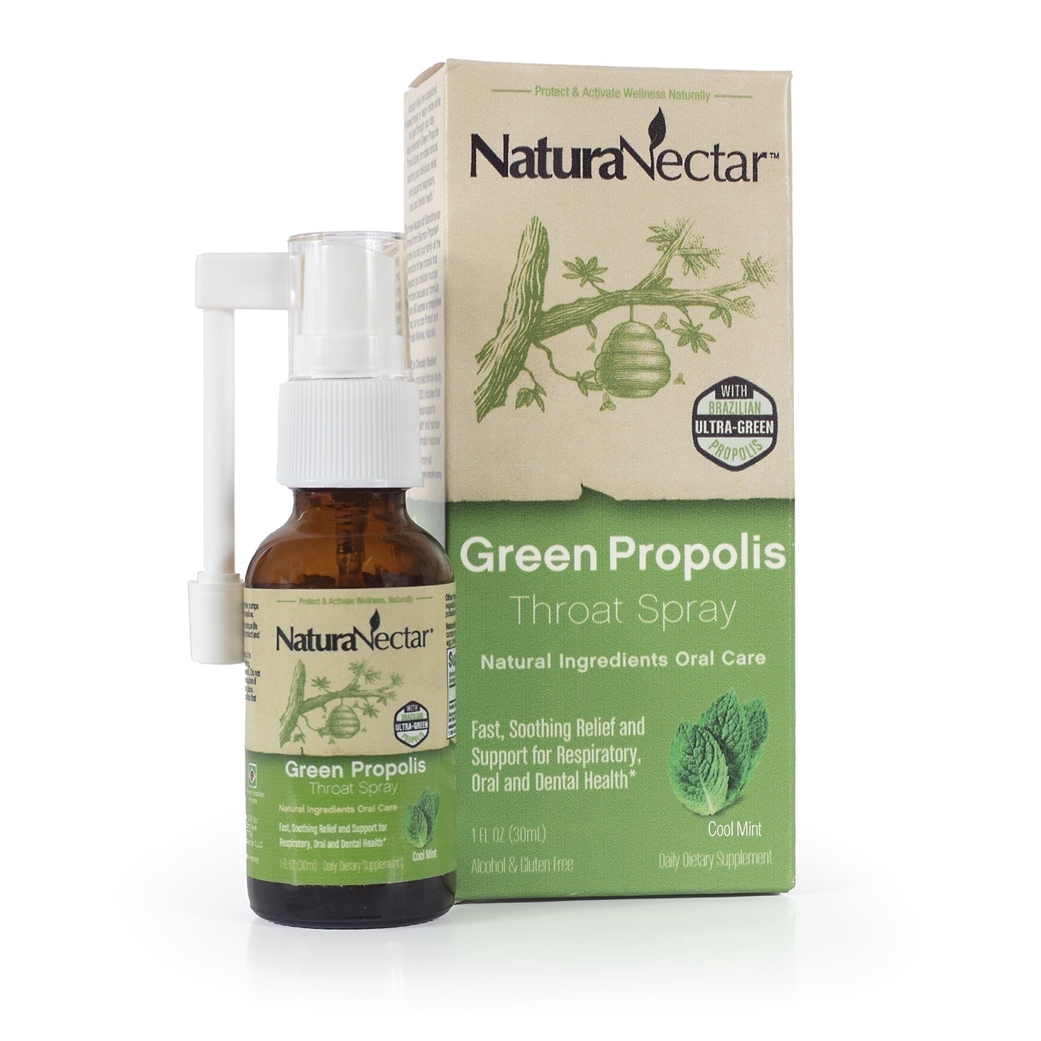 NaturaNectar Green Propolis Throat Spray Bee Propolis Extract for Throat & Immune Support *, 30 ml