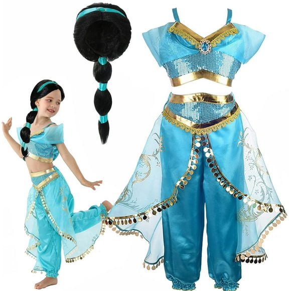 Disfraz para Niñas Jasmine de Yosbabe con Peluca para 9-10 Años