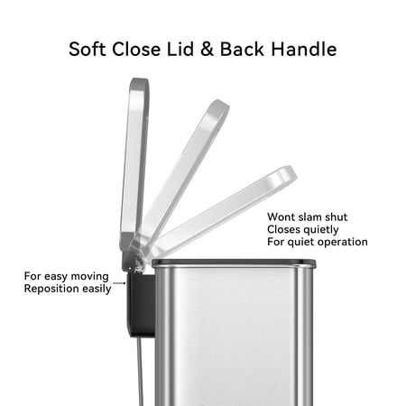 BETTER HOMES & GARDENS KITCHEN TRASH CAN, 13.2 GALLON STAINLESS STEEL STEP GARBAGE BIN WITH SOFT CLOSE LID, SILVER