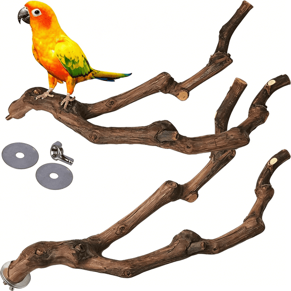 XIBUFE Natural Parrot Perch Bird Stand Pole Wild Grape Stick Paw Grinding Fork Parakeet Climbing Standing Branches Toy Chewable Cage Accessories for Small Budgies Cockatiels Lovebirds 2Pcs