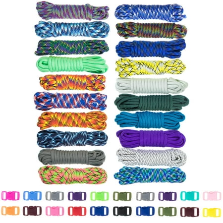 Zesty 550lb Survival Paracord Random Combo Crafting Kit by West Coast Paracord - 10 Colors of 500lb Cord & 10 FREE buckles - Type III Paracord - Make 10 Paracord bracelets-Great