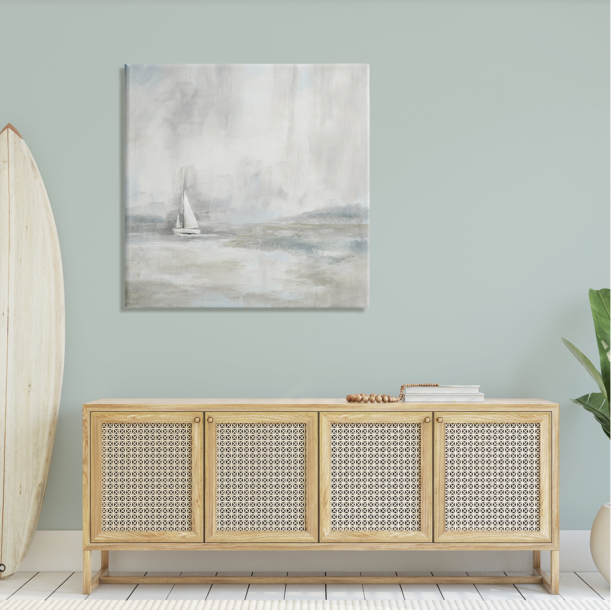 Stupell Industries Abstract Sailboat Drifting Ocean Waves Beige Neutrals Canvas Wall Art, 36 x 36, Design by Daniel Sproul