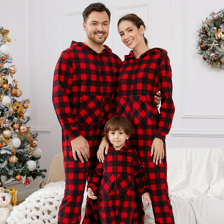 PatPat Christmas Family Matching Pajamas Set Buffalo Plaid Hooded Jumpsuit  Sleepwear Long Sleeve Thickened Polar Fleece Zipper Onesies Pajamas with