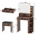 thumbnail image 3 of Vanity Set with Mirror and Lights, Akaber Small Makeup Vanity Desk with Stool, Charging Station, Compact Brown Vanity with LED Strip, 3 of 10