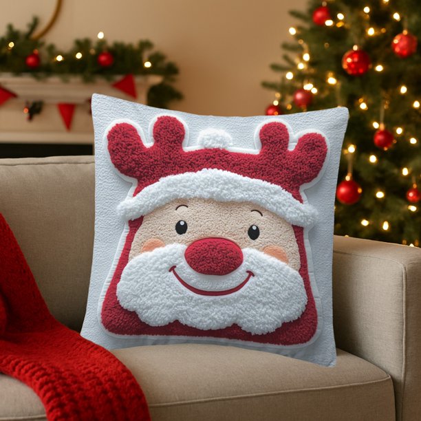 Fundas de Almohada Navideñas de 45 X 45 Cm | Fundas Decorativas de Algodón con Cremallera Oculta para Decoración Del Hogar | 1 Funda de Almohada