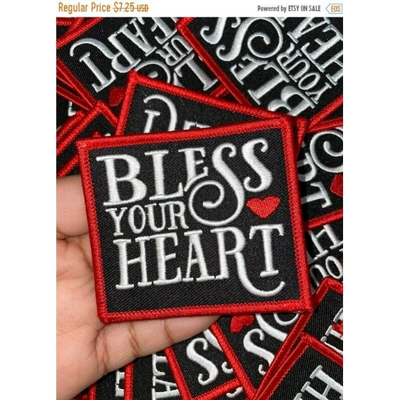 NEW Arrival "Bless Your Heart", Cute Inspirational Applique, Iron-on Embroidered Patch, Embroidery Design, Size 4", Small Jacket Patch, DIY