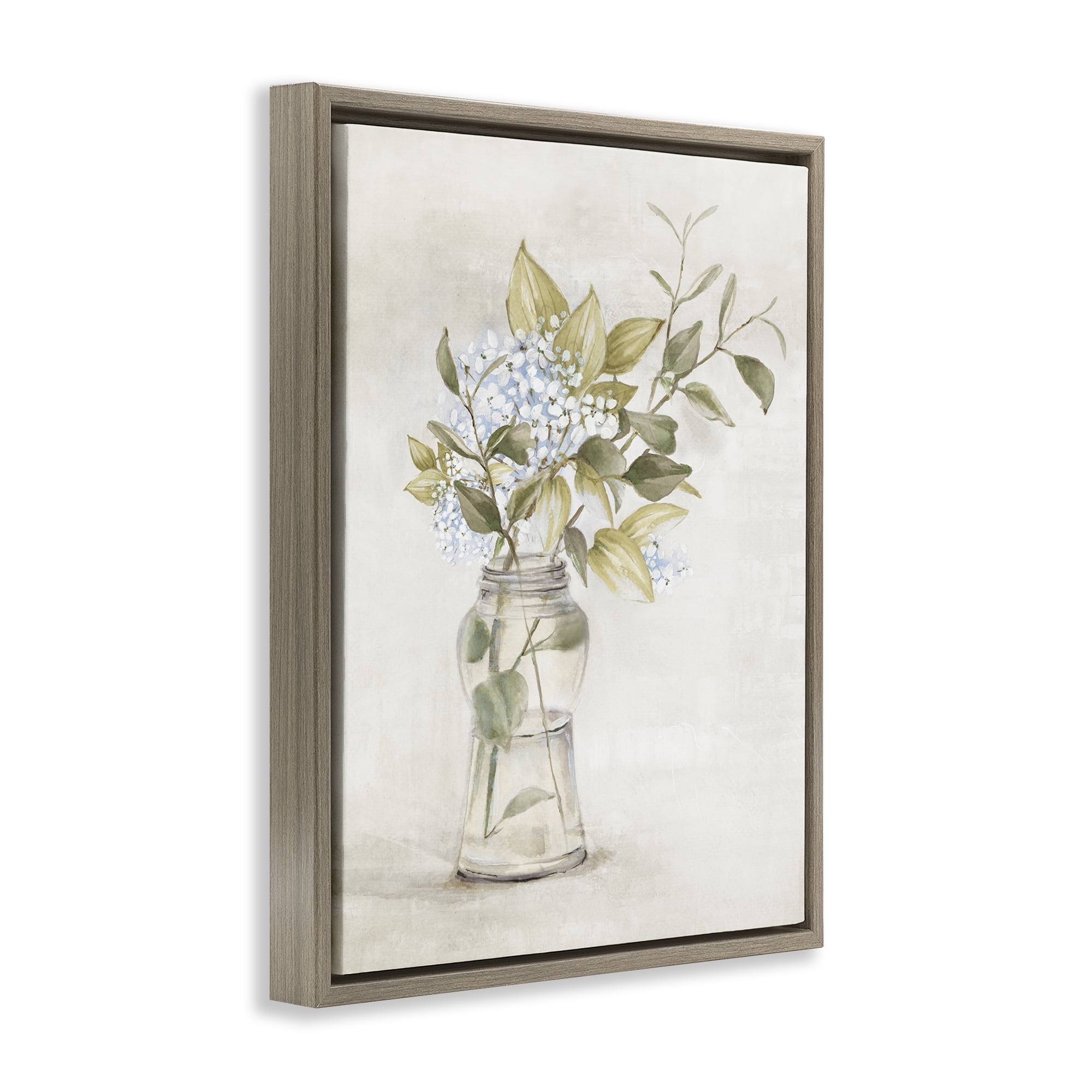Stupell Industries Soft Cottage Blooms Vase Plants & Flowers Painting Brown Floater Framed Canvas Art Print Wall Art, 17 x 21