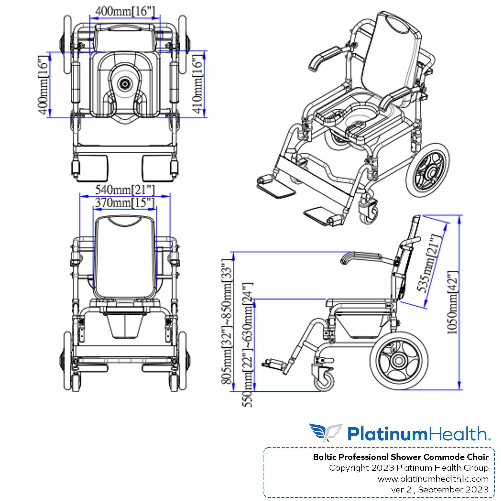 Platinum Health Baltic Professional Transport Shower / Commode / Toilet Padded Chair - image 5 of 5