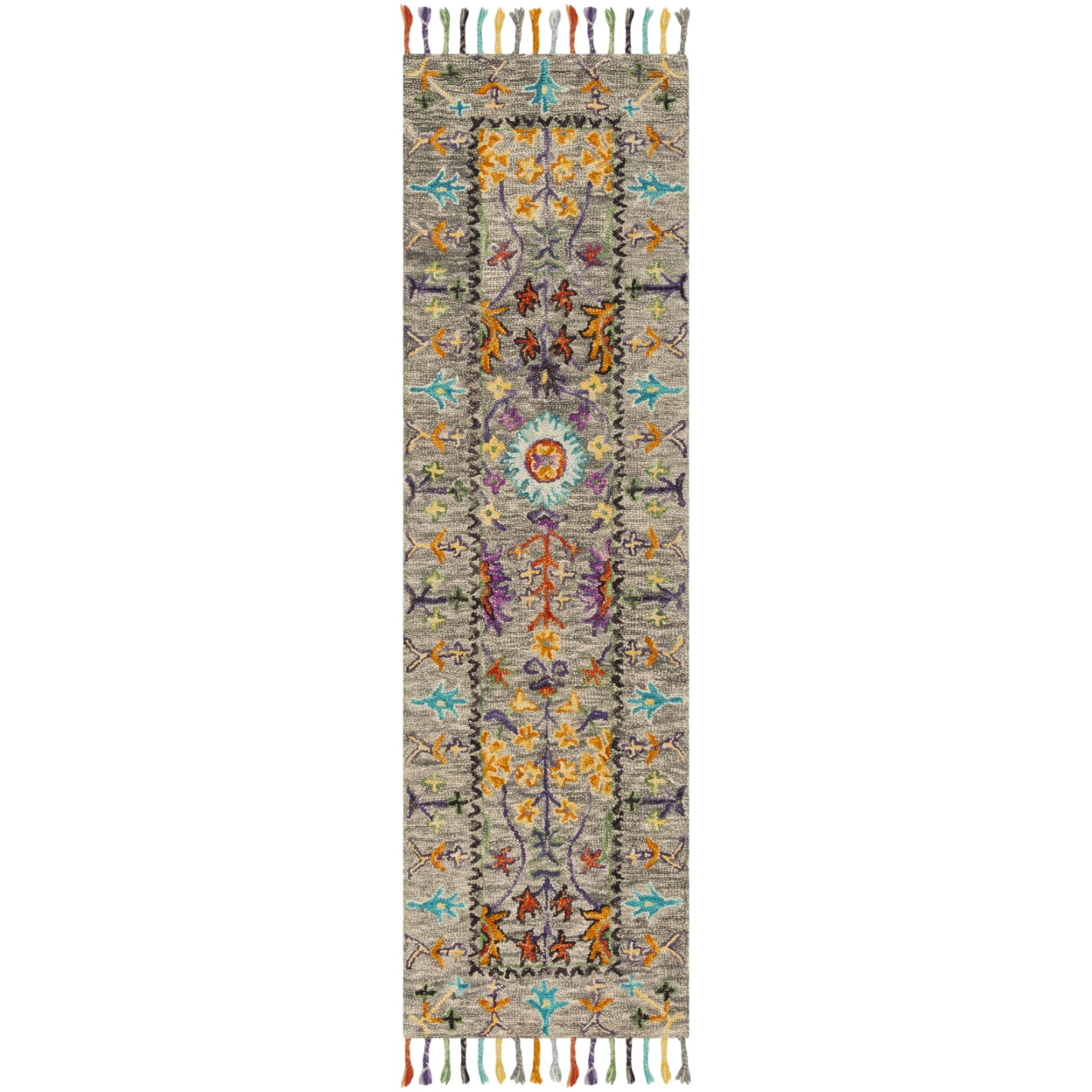 SAFAVIEH Blossom Hamilton Floral Wool Area Rug, Grey/Multi, 8' x 8' Square