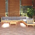 thumbnail image 1 of vidaXL 10 Piece Garden Lounge Set with Grey Cushions Solid Pinewood, 1 of 5