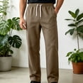 thumbnail image 2 of LMOIPLI Men's Basic Straight Casual Pants Elastic Drawstring Waist Stretch Soft Wrinkle Proof Daily Trousers with Side Pockets Coffee M, 2 of 7