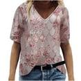 thumbnail image 2 of CEHVOM T-Shirt à Col en V Imprimé pour Femmes, Manches Courtes, Tee Décontracté, Hauts, Blouse, 2 of 6