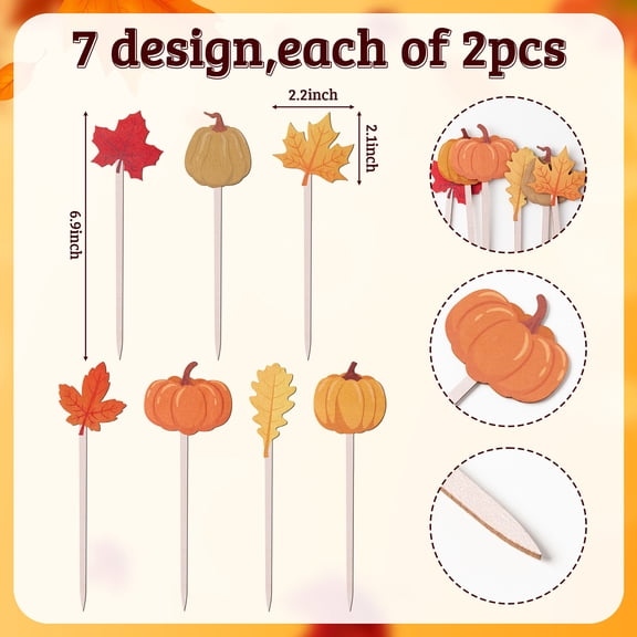 Haooryx 14 Pieces Vase Filler Maple Leaf Picks, Wooden Pumpkin Topper for Table Decor