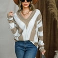 thumbnail image 2 of Brglopf Womens 2023 Fall Cute Sweaters Color Block Long Sleeve Deep V Neck Knit Pullover Sweaters Jumper Tops Casual Clothes, 2 of 7