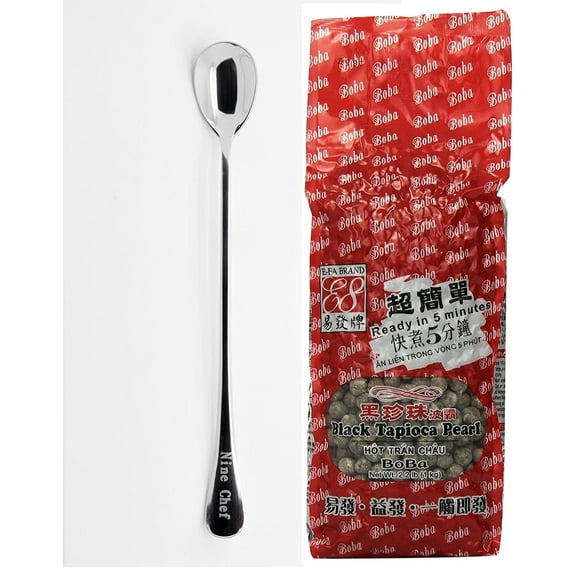 NineChef Bundle - E-Fa Black Bubble Tea Boba Tapioca Pearl 2.2 Pound (1 Bag)   1 NineChef ChopStick
