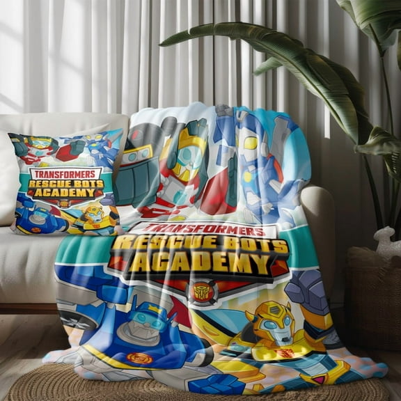 Throw Blanket and Pillowcase Set For Transformers Rescue Bots Thin Bed Couch Decor Kids Adult Nap Micro Fleece Fuzzy Blankets Bedroom Car All Season Birthday Gifts 30×40 inch