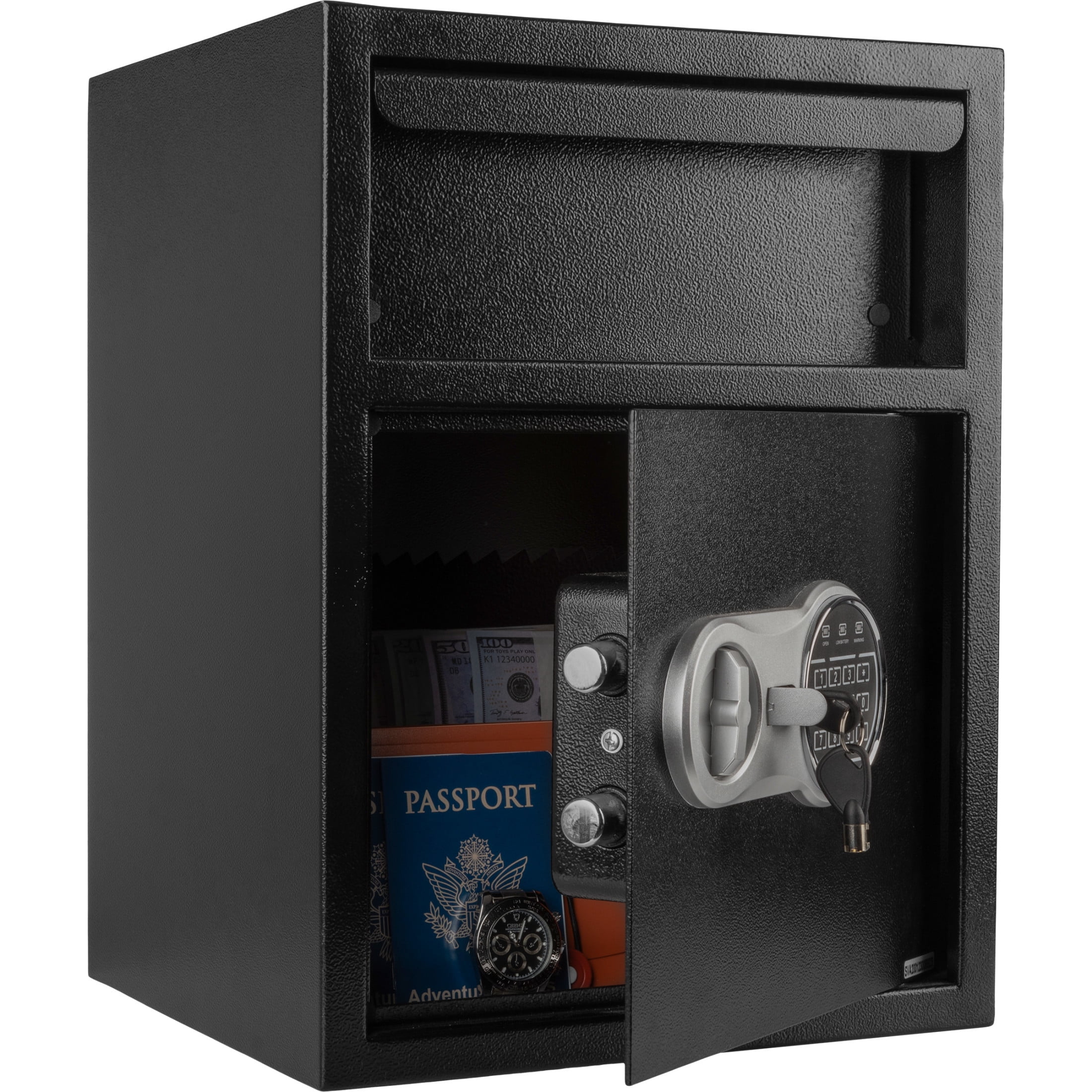 Sentry Safe Large Digital Safety Deposit Box, 0.94 ft3, 14w x 15 3/5d x 20h, Black DH074E - Walmart.com Sentry Safe Large Digital Safety Deposit Box, 0.94 ft3, 14w x 15 3/5d x 20h, Black DH074E - Walmart.com